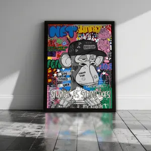 Wooden Acrylic Framed Canvas Painting, Modern Style,Monkey Painting Poster, Wall Art Decor Living Room Bedroom Office, Home Decoration, Perfect Gift