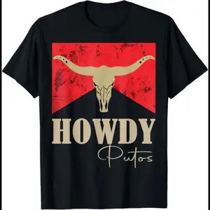 Cotton Howdy Putos Bull Skull Country Cowboy Western Graphic T-Shirt T-Shirt For Men And Women