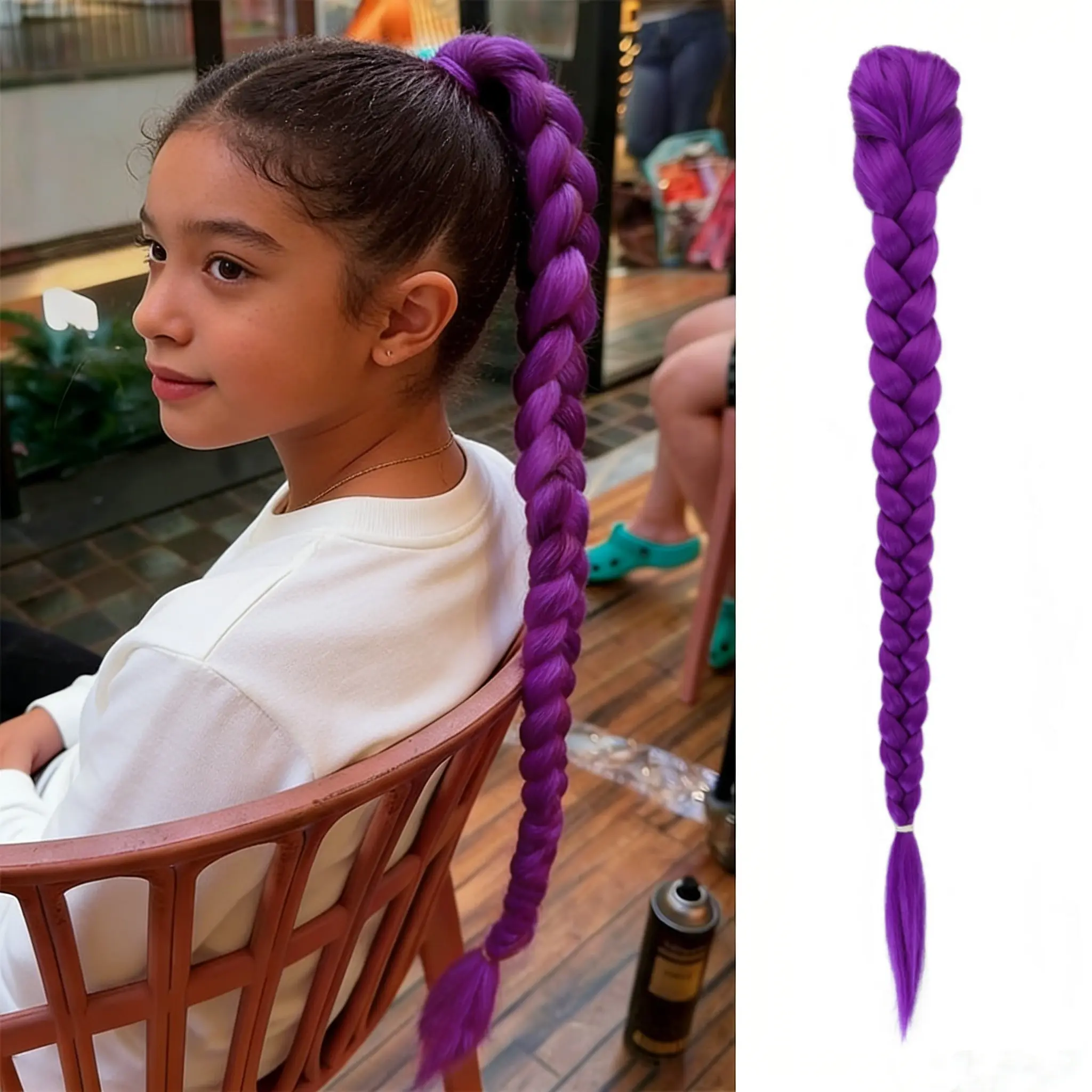 Purple Fake Ponytail Braid Colorful Twist Braid Synthetic Fiber Braids Synthetic Hair Extensions Purple Eye Catching Twist Braid Natural Look Easy Clip On Hairstyle Change Great for Party Stage Performance Daily Look, Synthetic Fiber Extensions