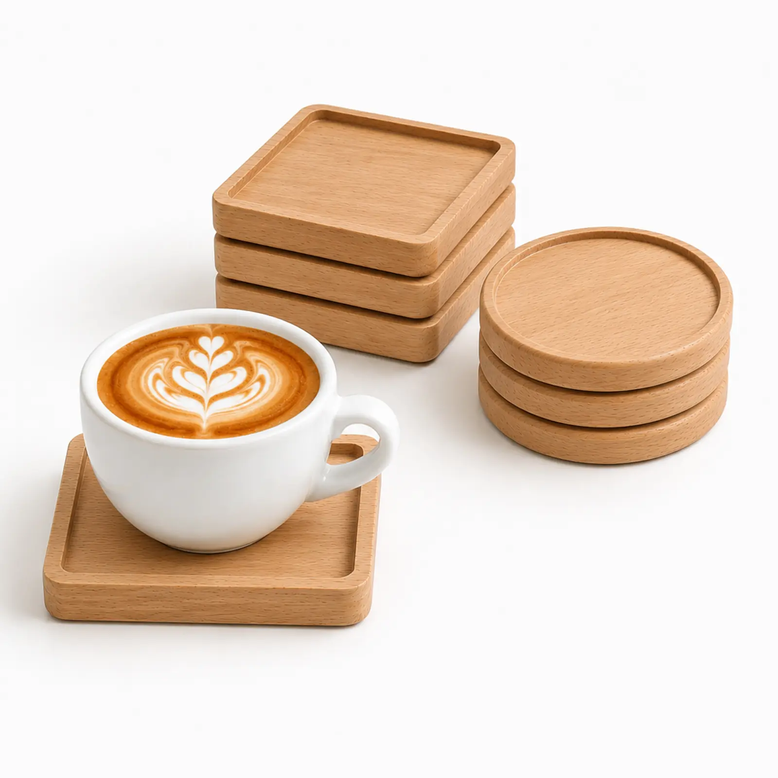 6PCS Unfinished Beech Wood Coasters with Non-Slip Pads for Laser Engraving, Wood Burning, Painting, Staining & Decoupage, DIY Craft Blanks for Personalized Gifts & Wedding Decor
