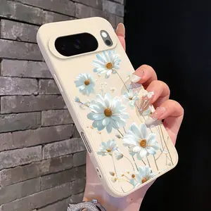 Rounded Edge Phone Case for Google Pixel 10 9 XL 8 7 Pro A Daisy Delight Dream Pattern Drop Protection Shockproof Soft Liquid Silicone Smartphone Cover
