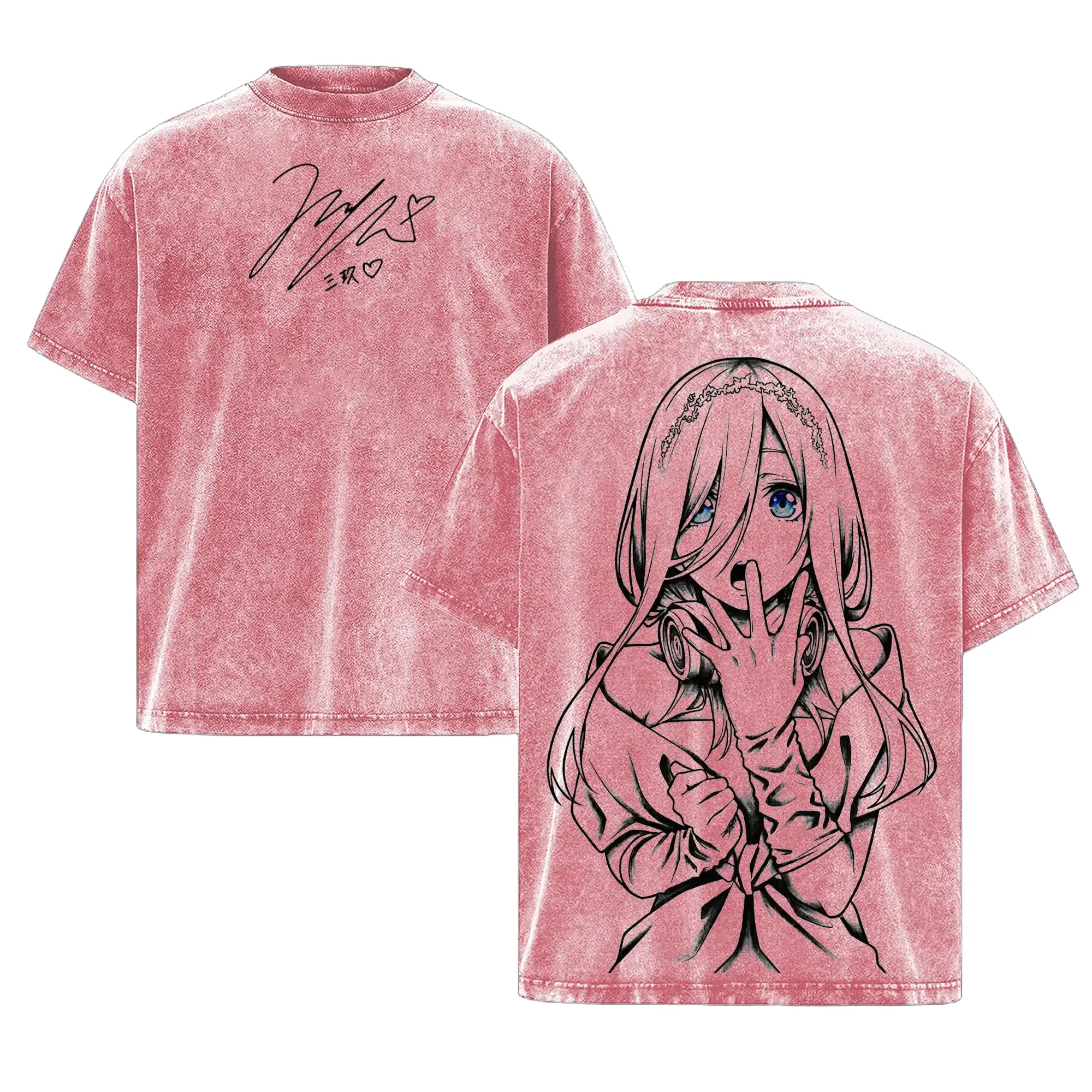 Miku 2026 The Quintessential Quintuplets Retro Washed Graphic Tee Heavyweight Cotton Loose Fit All Season Trendy Streetwear Casual Daily Short Sleeve Unisex T Shirts For Men Women Cotton Unisex Graphic T-Shirt