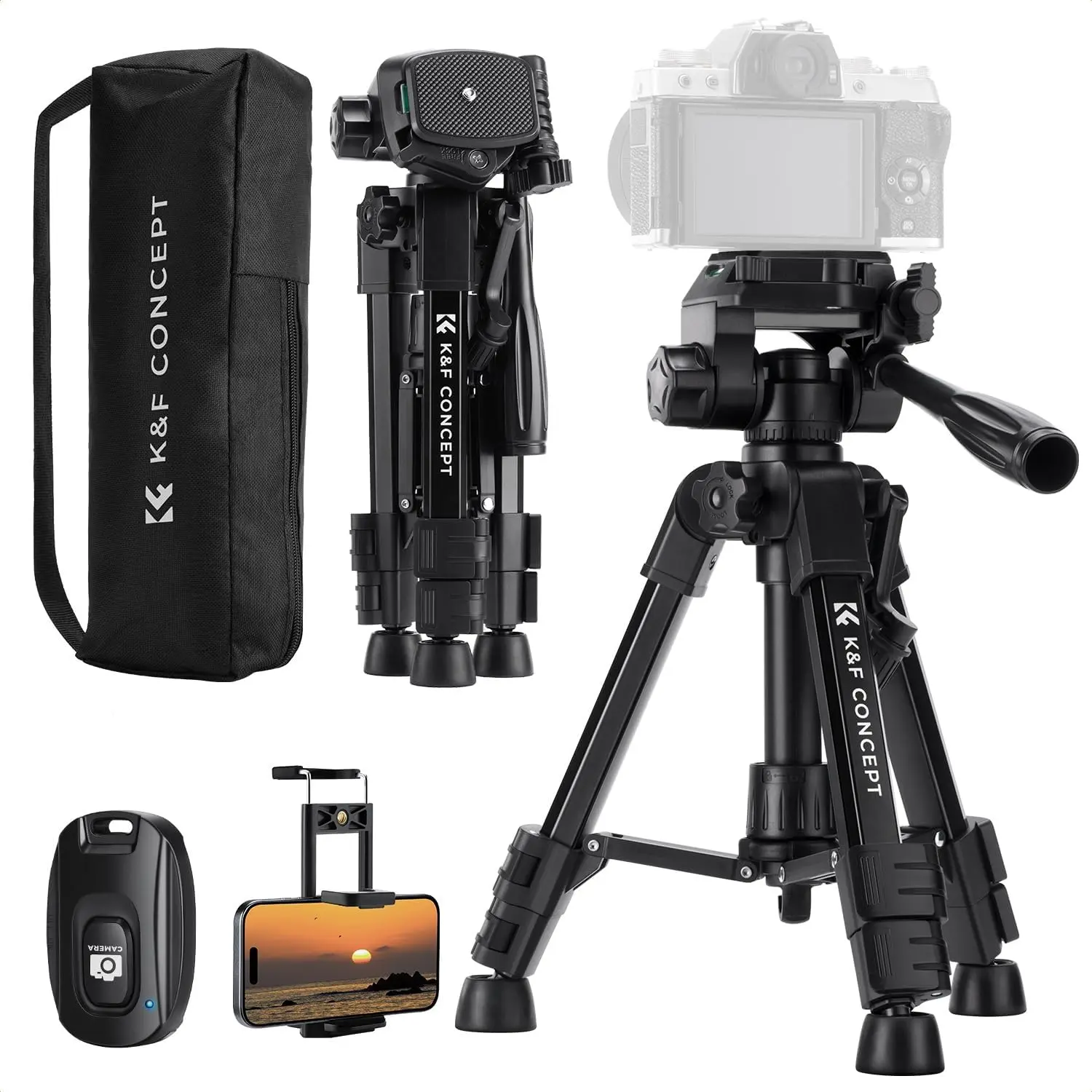 K&F CONCEPT 25" Aluminium Alloy Mini Tripod with Quick Release, Portable Camera Accessory with Remote Control for DSLR, Camcorder, Smartphone (S233A0)