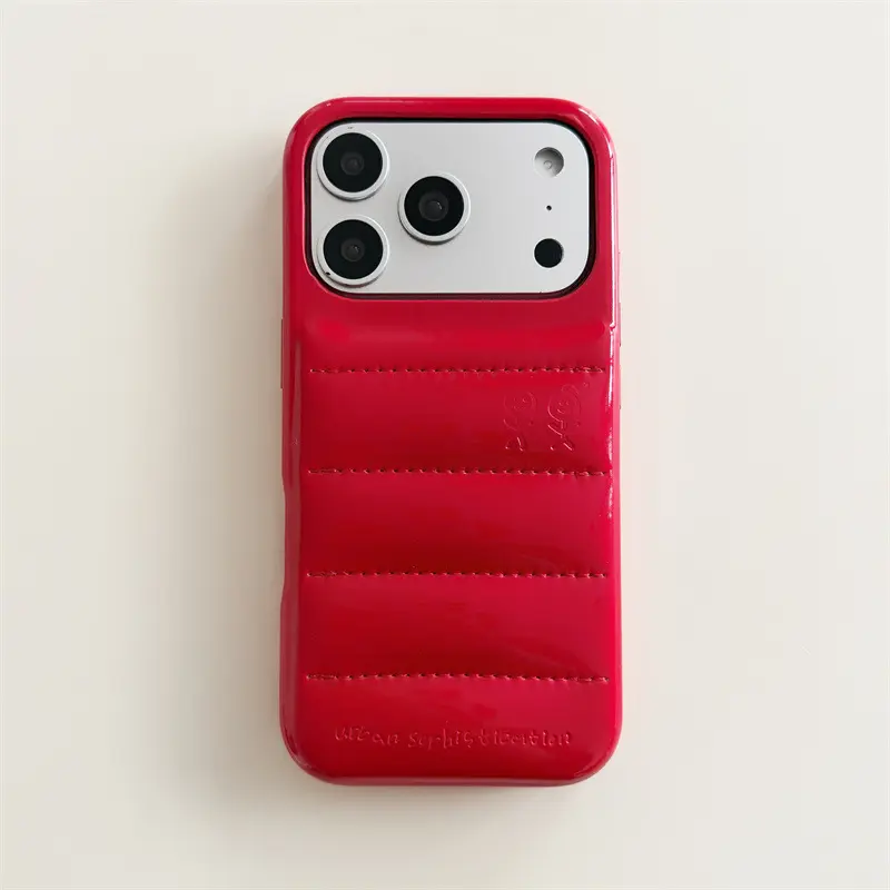 Solid Color Leather Down Jacket-Style Shockproof Casing with Protection & Shockproof Layer for 15/16/17 Pro Max Smartphones, Anti-Fall Mobile Phone Cover, Handheld Device Accessory, Multi-Model