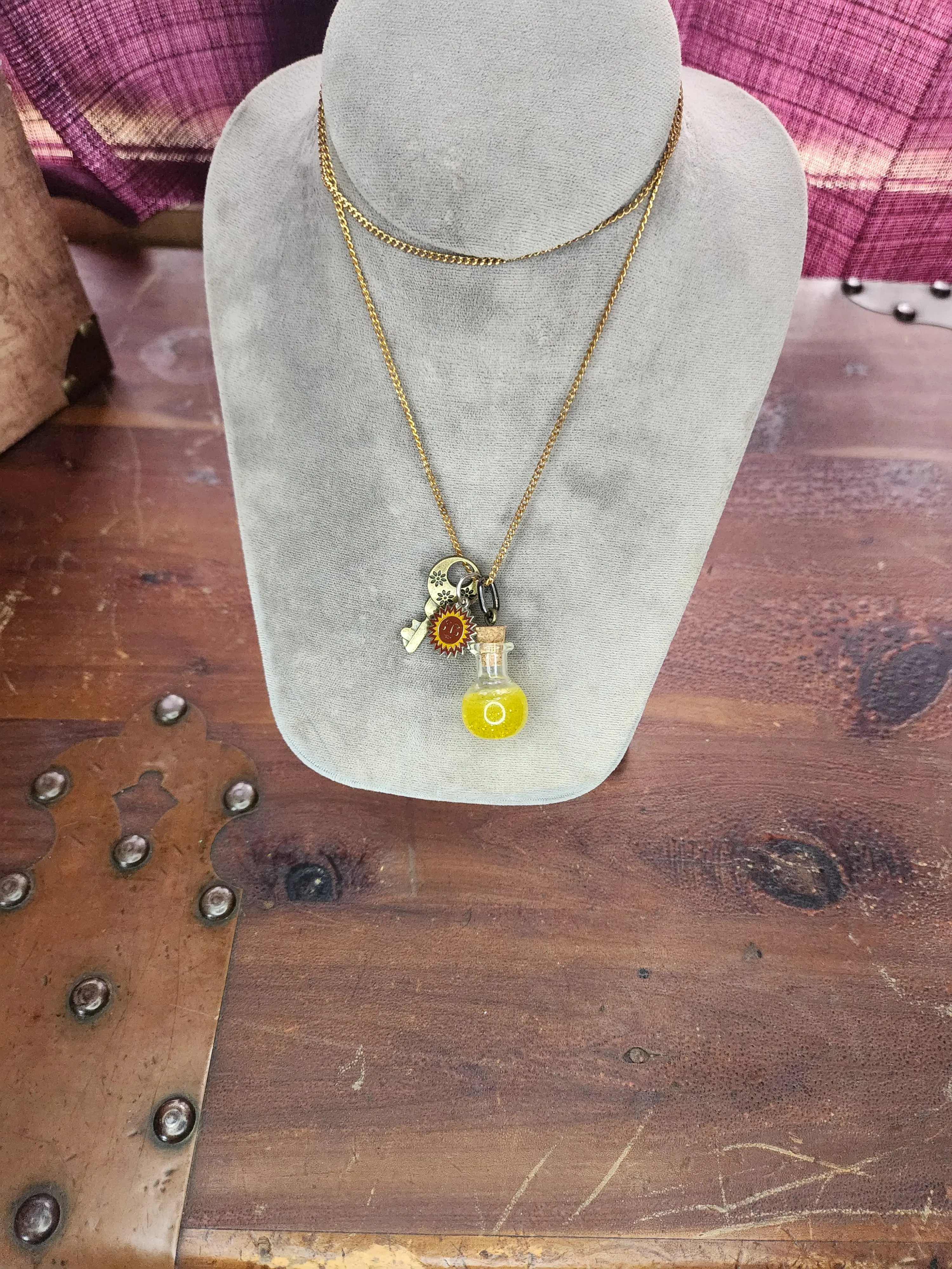 Potion Bottle Necklace w/ charm. Dungeons and Dragons necklace.