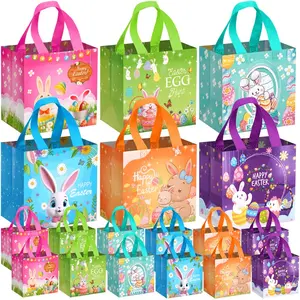 18 Easter Bunny and chick gift bags, Easter egg-hunting tote bags, Easter gift bag sets with handles, reusable Easter gift packaging bags made of non-woven fabric, spring party gift bags, Easter Celebration Bags