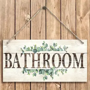Letter & Leaf Pattern Bathroom Sign, Wooden Hanging Sign, Farmhouse Hanging Decorative Plaque for Bathroom, Men's & Women's Wall Sign for Business, Decor, Home Decor, Signage, Bathroom Decorations