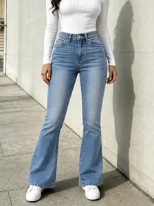 Women’s Butt Lifting High Waist Flare Jeans - Stretchy Bootcut, Medium Blue Denim, Womenswear Bottom