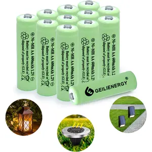 Ni-MH AA 600mAh 1.2V Rechargeable Batteries for Solar Lights 12 Pack