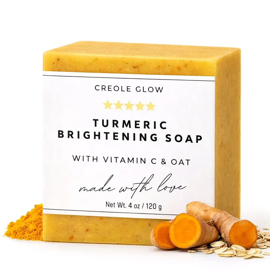 Creole Glow Turmeric Brightening Soap with Vitamin C & Oat for Dark Spots & Hyperpigmentation Natural Body & Facial Cleansing 4 oz