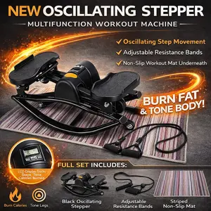 3D Rocking Stepper Ski Machine – Twist Mini Stepper for Home Cardio Workout, Cardio Trainer, 330 lbs Capacity, Digital Counter, Compact Space-Saving Design | Includes Resistance Bands & Exercise Mat