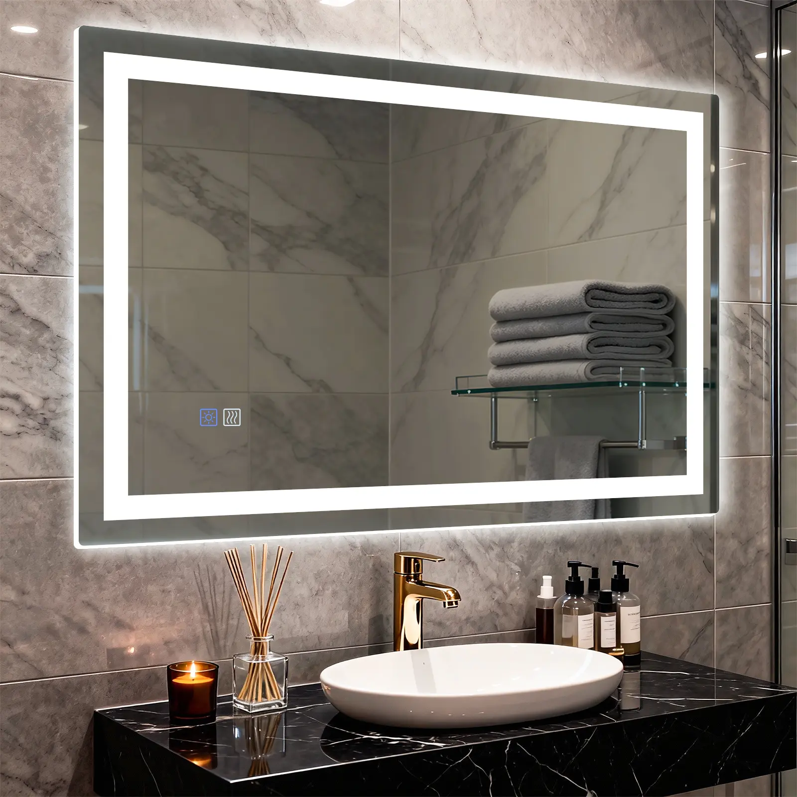 HYPERLITE Dimmable LED Bathroom Mirror with Anti-Fog, 36x28 Inch Shatterproof Tempered Glass Vanity Mirror, Memory Setting, Illuminated Wall Mirror for Bathroom Dressing Area SpringGlowUp 48*32 60*36 32*24 36*24 Dealsforyoudays