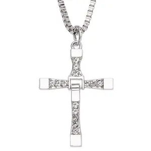 New Fast and Furious 10 Necklace Dominic Toretto Rhinestones Jesus Cross Pendant Necklace Collar Jewelry Decoration Accessories