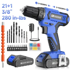Fadak Walt Electric Drill Driver/Screwdriver Set, Handheld, 21+1 speeds, high torque, one battery included, rechargeable, detachable head, large capacity 2000 mAh battery, home hardware tool
