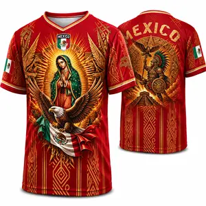 2026 Mexico Men's Soccer Jersey, Red & Gold Retro Football Shirt with Virgin Mary, Guadalupe Design & Mexican Flag Eagle Print, Aztec Warrior Limited Edition