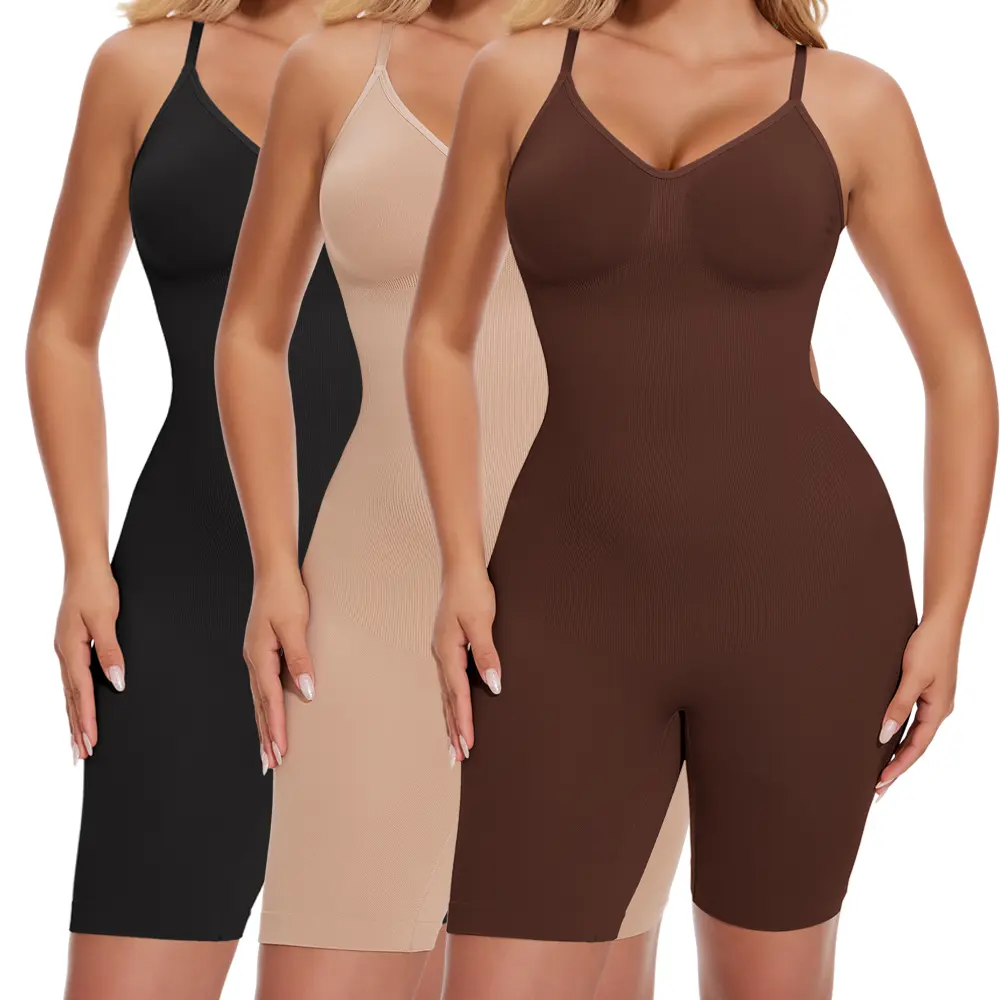 Women's Solid Shapewear Bodysuit with Spaghetti Straps, High Waist Tummy Control & Compression Butt Lifter for Casual Wear