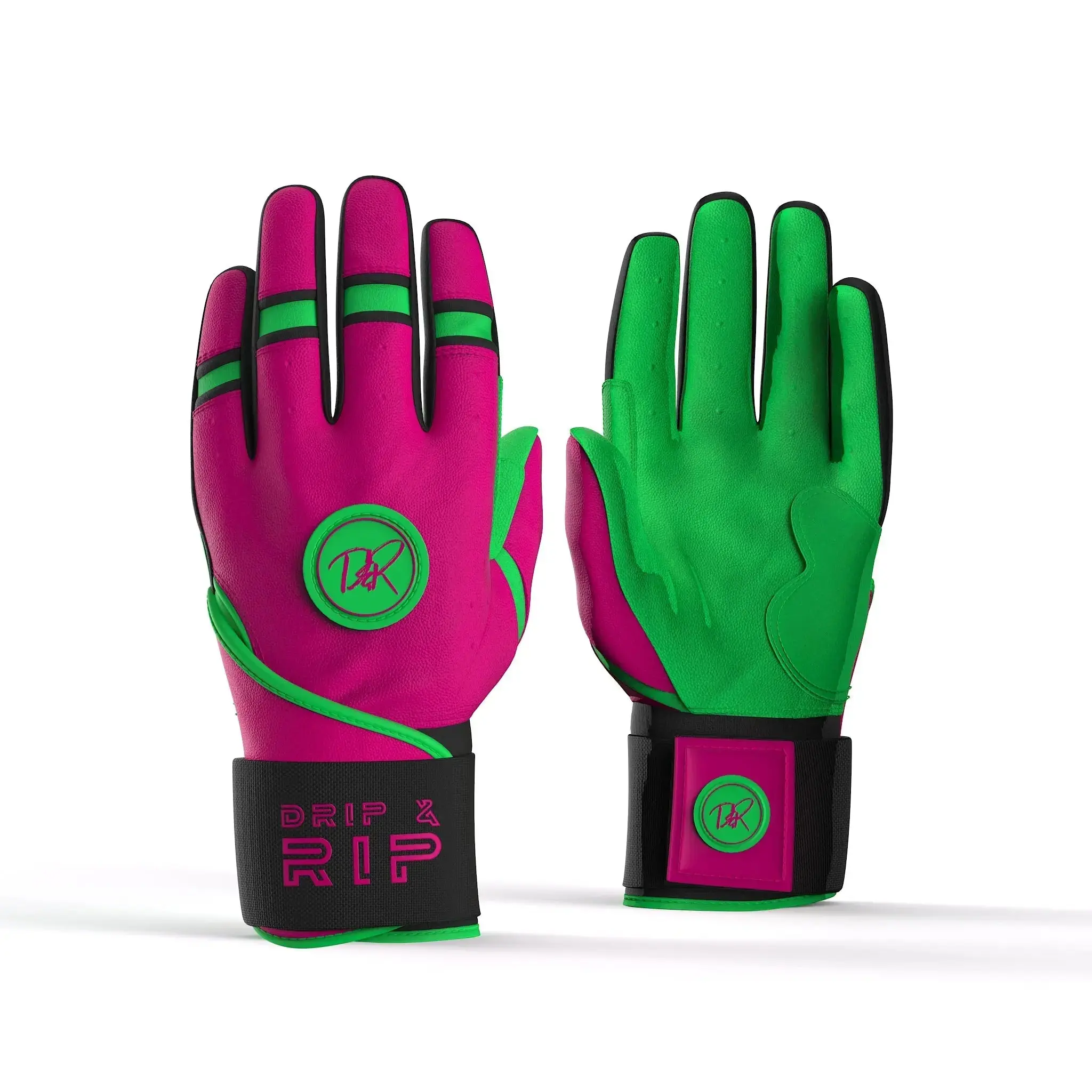 Drip & Rip™ 'Baller' Series Premium Leather Long Cuff Batting Glove Big Drip Energy