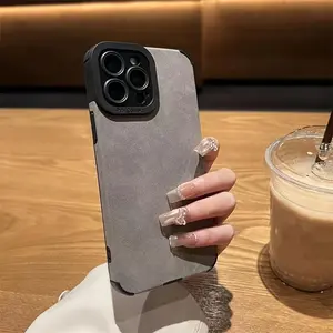 Luxurious Soft-Touch Matte Faux Leather Cellphone Casing Bundle - Includes Silicone Cover, Shockproof Bumper, Lens Protector, Protection Accessories for All iPhone Models (17/16/15/14 Plus/13/12/11 Pro Max)