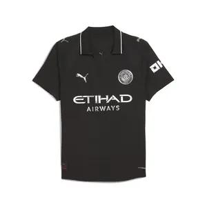 PUMA Mens Manchester City Collared Short Sleeve Jersey 2526 Away Authentic Casual - Black