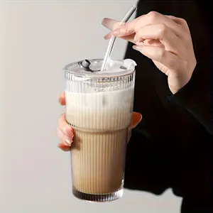 Modern Glass Tumbler with Leak-Proof Lid 18 oz Borosilicate Reusable Cup for Drinks with Straws Durable Textured Grip Silicone Lid Perfect for Home Travel