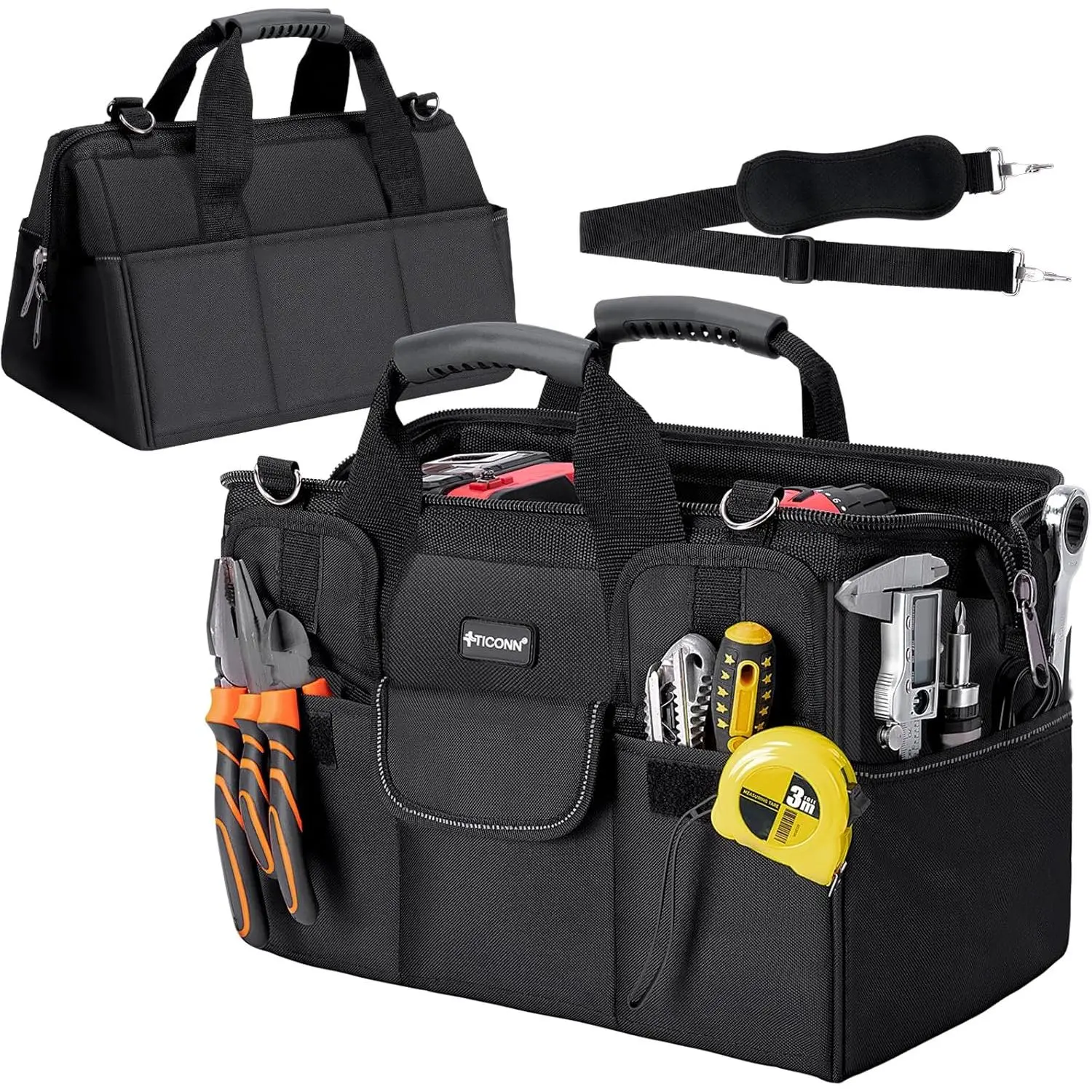 Heavy-Duty Large Contractor Tool Bag with Multiple Pockets, Adjustable Shoulder Strap & Ergonomic Handle, Portable Tool Organizer Storage Bag, Father's Day Gift, Contractor Bags