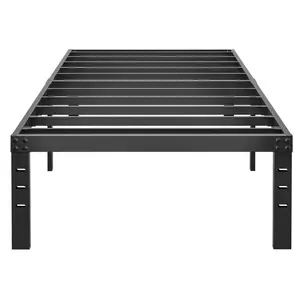 14 Inch Metal Bed Frame Queen Size No Box Spring Needed - Easy Assembly Heavy Duty Noise Free Narrow Bedframes - Double Black Basic Steel Slats Platform with Storage