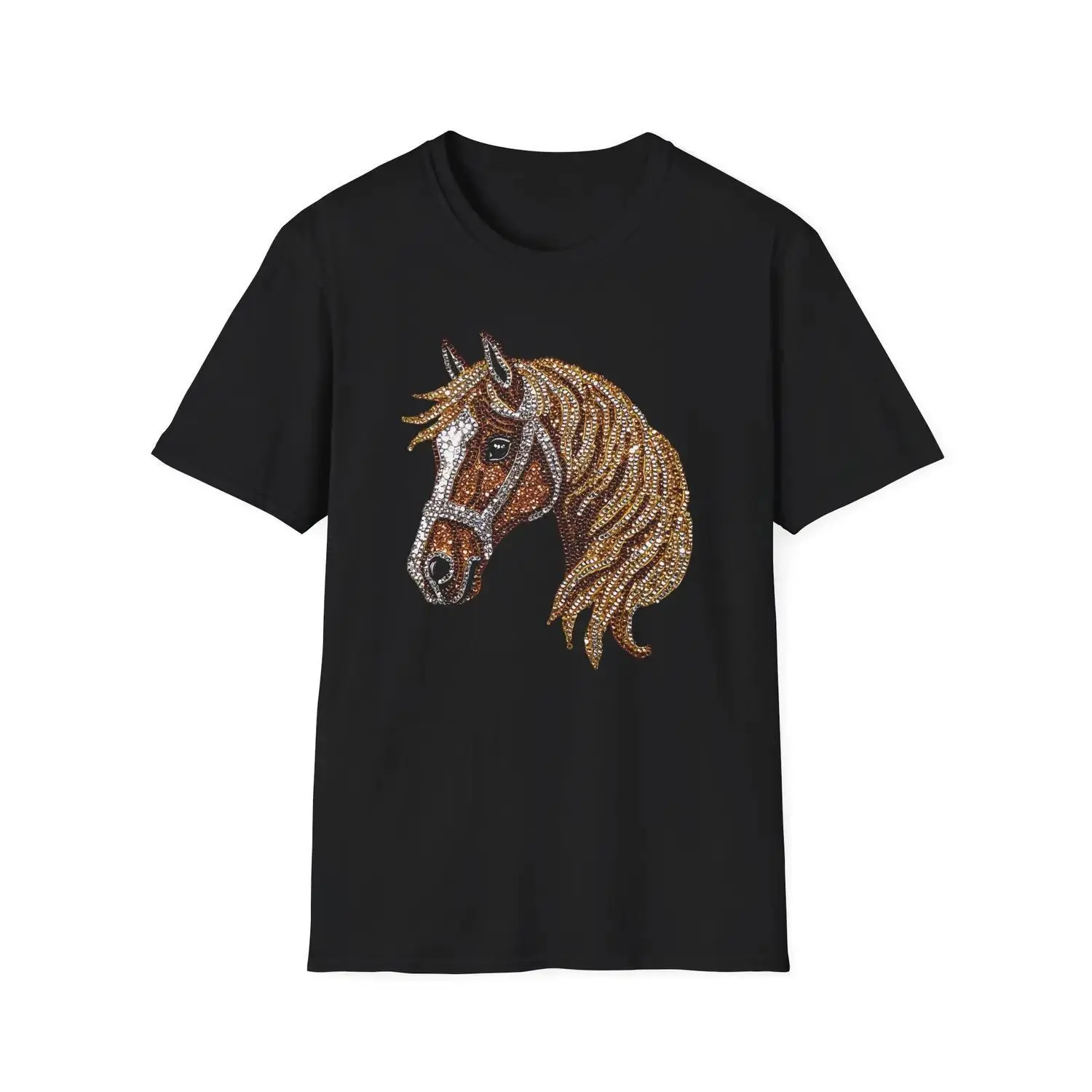 Horse TShirt Featuring Faux Glitter Cute Horse in Halter Western Wear Design