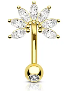 Cute Silver Color Gold Flower Rook Earrings, Shiny Stainless Steel 8mm Rook Piercing Jewelry, Women's Elegant Rook Ring