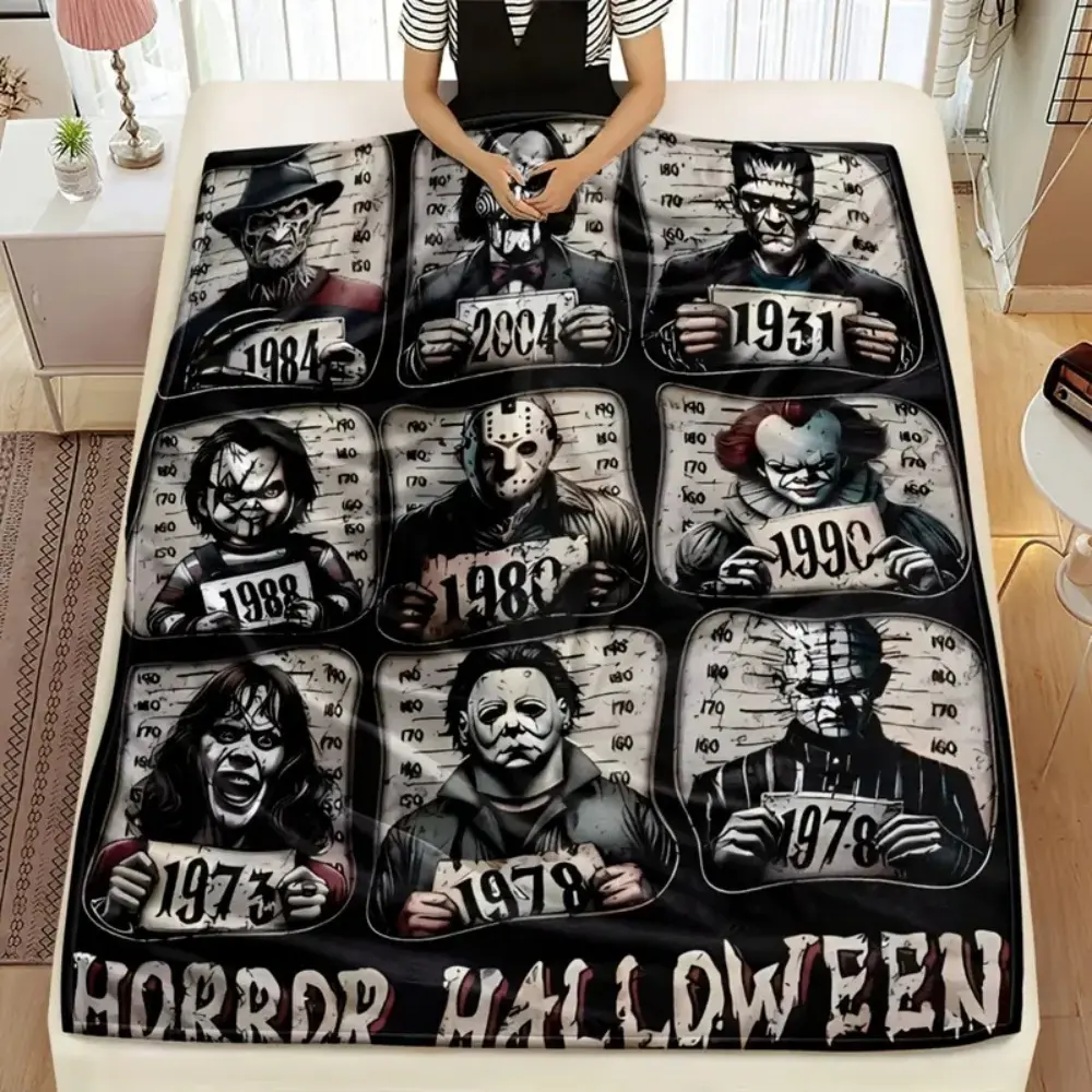 Horror Icons Flannel Fleece Throw Blanket - Cozy Fuzzy Plush Comfy All-Season Sofa Bedroom Dorm Couch Office Car Travel Home Bedding, Soft Comfortable Movie Decor Blanket Men Women Boys Girls Halloween Birthday Fan Gifts