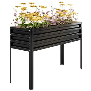 Gaomon Heavy-Duty Self-Watering Raised Garden Bed, Tall Elevated Square Steel Planter Box with Water Reservoir, Deep Root Zone, Drainage System and Included Water Tank for Vegetables, Herbs (Black), Raised Garden Beds