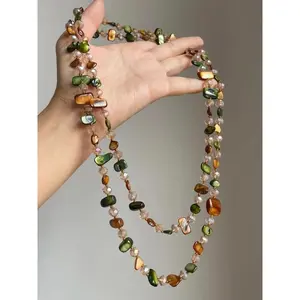 Y2K Layering Necklace | Long Boho Bead & Shell Chain for Stacking