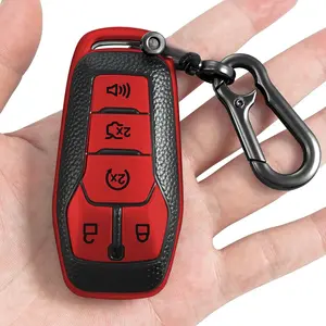 for Ford Key fob Cover,Texture case,with ,Key Shell/,5-Buttons fit 2016 2017 Explorer for Mustang Fusion MKZ MKC Remote Key  Accessories,Red Texture