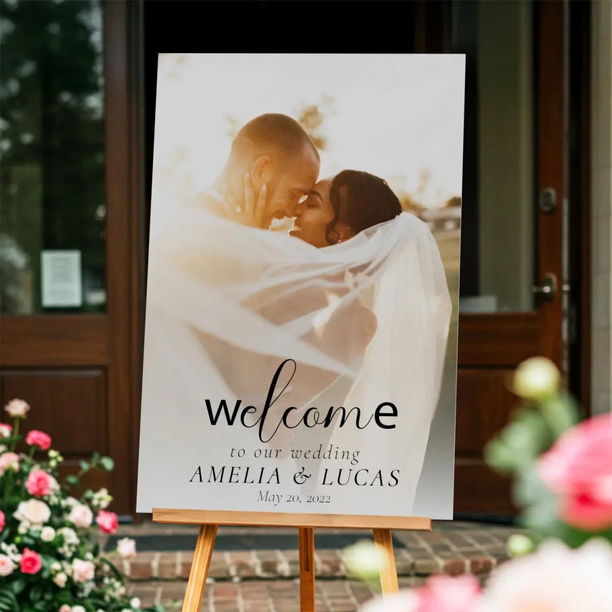 Personalized Wedding Welcome Sign With Couple Photo — Full Bleed Design