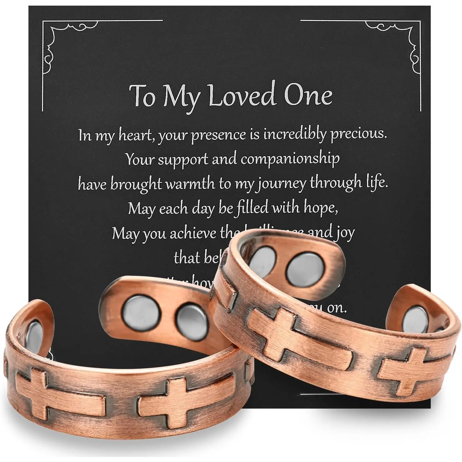 2PCS 99.9% Pure Copper Adjustable Christian Thumb Rings for Men - 4 Magnets, 2.6 Inch, Lymphatic Therapy Pain Relief Costume Jewelry, Gift with Present Box, 30-Day Money-Back Guarantee
