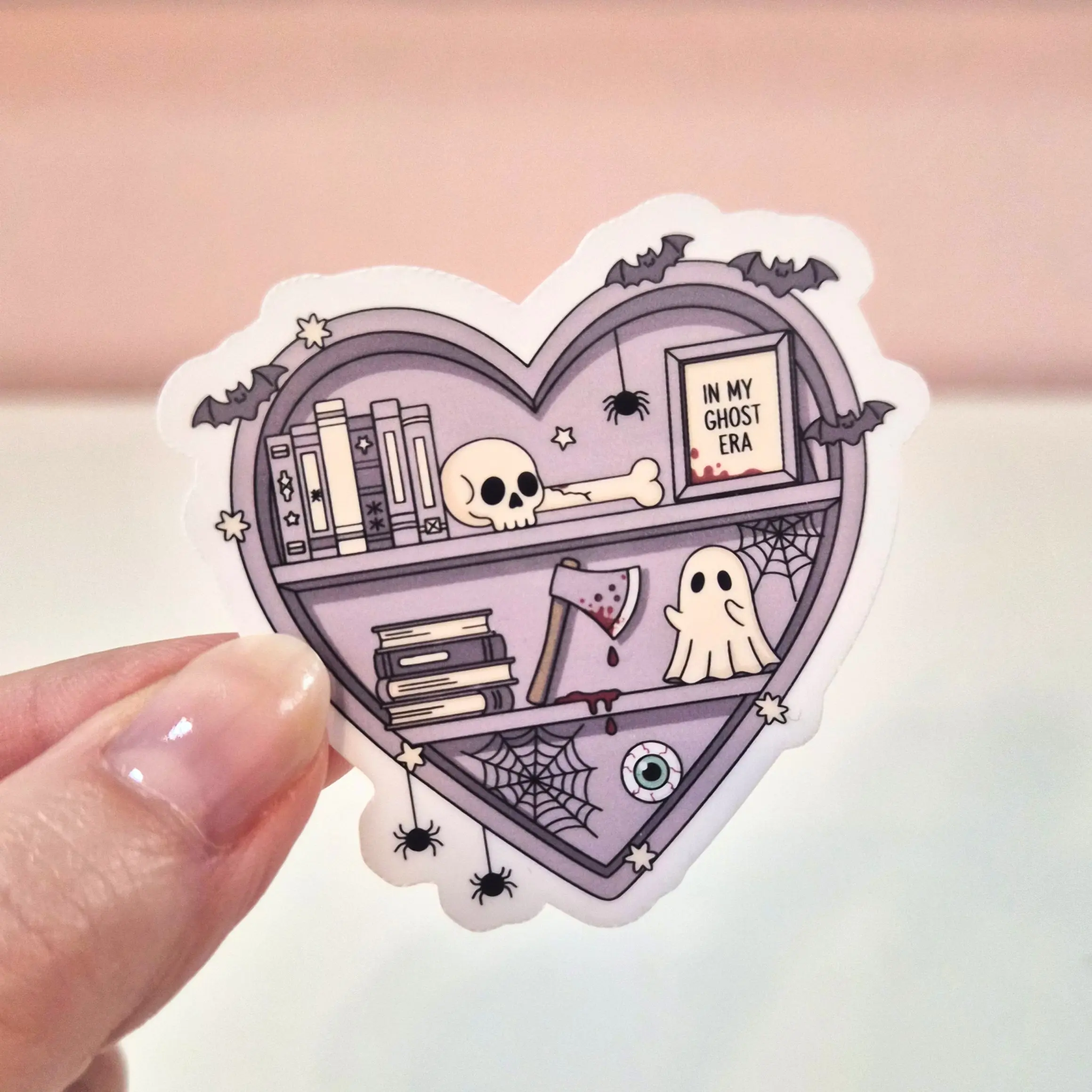 In My Ghost Era Vinyl Sticker, Cute Gothic Bookshelf Decal for Kindle, Funny Thriller Axe Ghost Laptop Sticker, Spooky Book Lover Gift Customized Personalized Stickers Aesthetic Decorative Sticker