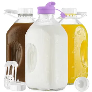 3 Pack 64 Oz Heavy Duty Glass Milk Bottle With Handle And Reusable Airtight Screw Lid  2 Qt Water Exact Scale Lines - & Juice Jug Pitcher