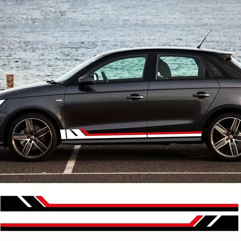2PCS  Red, Black, White and Color Matching Design Long Car Stickers Are Waterproof and Easy To Apply Without Leaving Traces. Suitable for Car Side Doors, Car Bodies, Racing Cars, Creative Stripe Decorative Patterns, Car Scratch Blocking Stickers