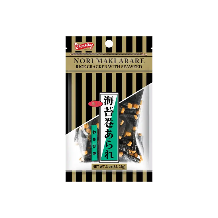 SK Norimaki Arare Japanese Wheat Rice Cracker Crisps, Crunchy Wasabi Flavor Seaweed Wrap Snacks for Adults - 85g Ambient Puffed Snacks, Crispy, Crunch Crisps & Puffed Snacks