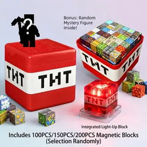 Light Up Magnetic Blocks - 100/150/200 PCS, Light Up Magnetic Cubes with Storage Box, STEM Montessori Sensory Toy for Spatial Thinking & Creativity, Ages 3+, Indoor Outdoor Building Set, Gift for Boys Girls Christmas Birthday