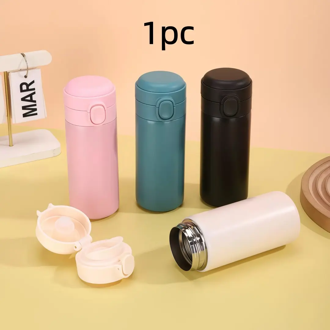 Modern Simple 304 Stainless Steel Small Bean Cup, Portable Bounce Lid Mini Water Bottle, Cute Insulated Student Travel Mug, Perfect Gift