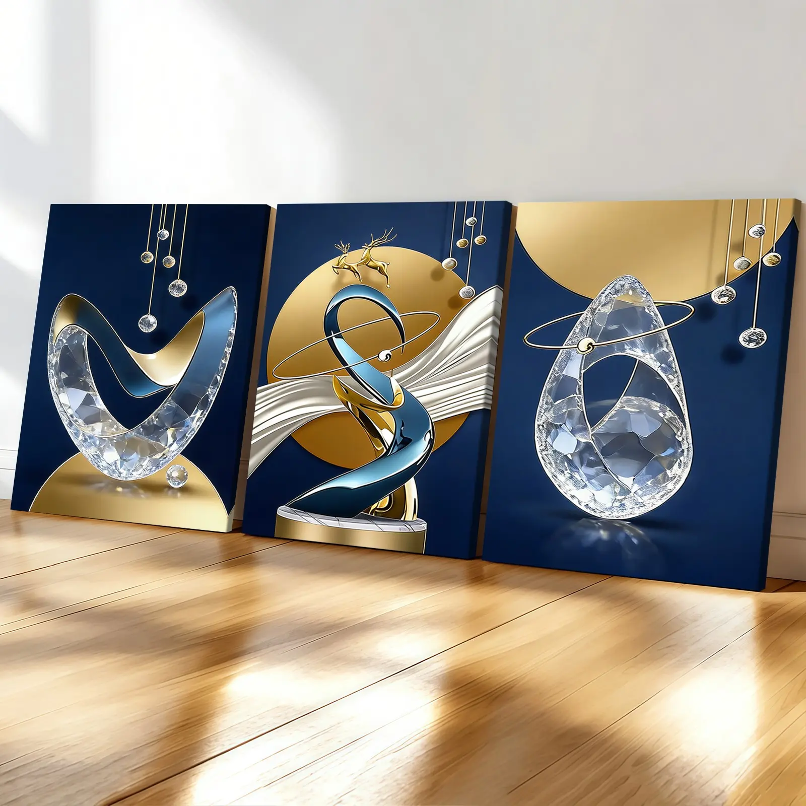 3-count wooden frame canvas, modern light luxury geometric art poster, abstract art decoration, Modern home decoration, exquisite living room wall decoration, family poster, suitable for bedrooms, offices, Modern Art Design