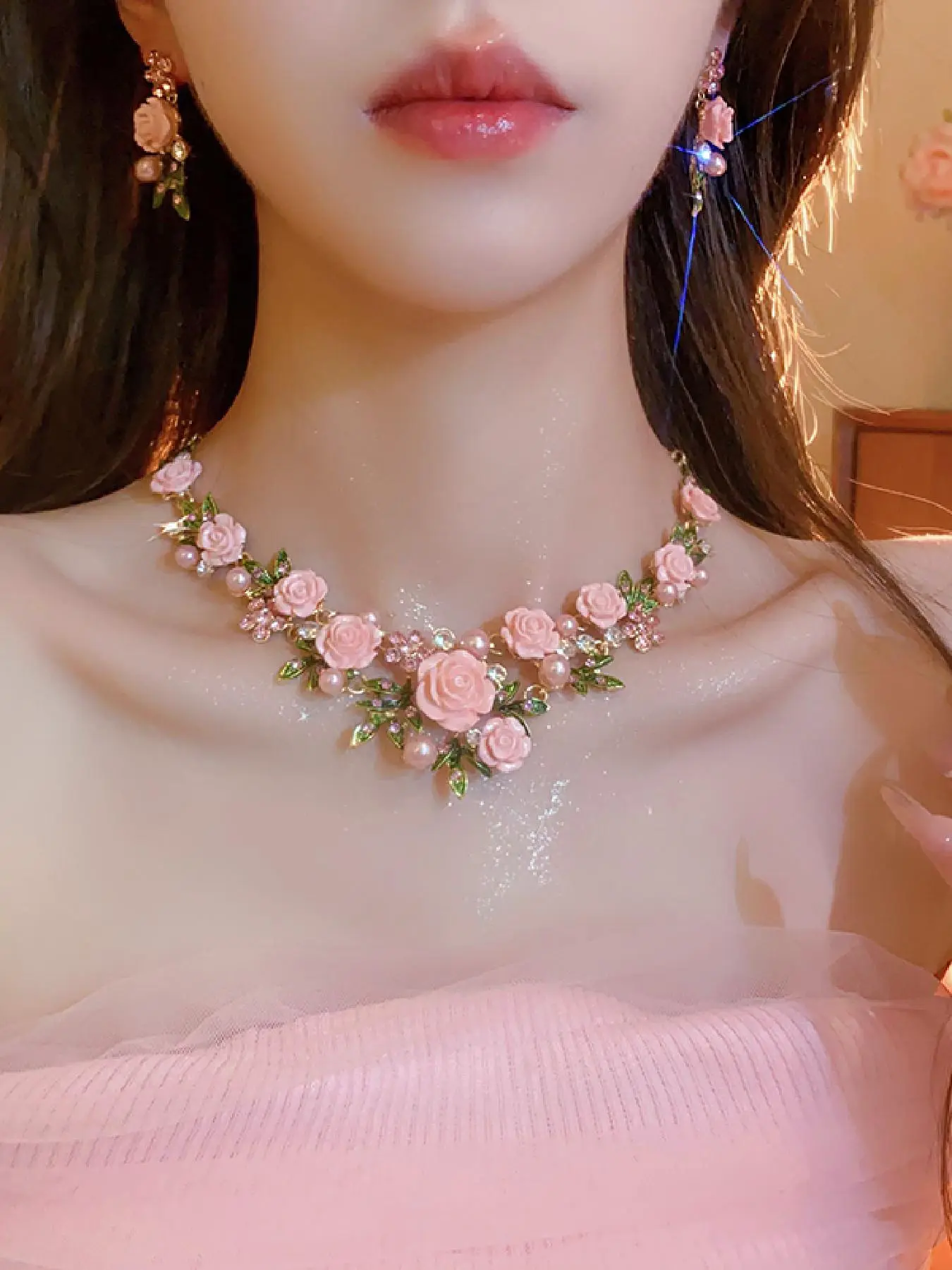 Mother's Day Gift Flower Design Rhinestone Decorated Necklace & Earrings, Fashionable Jewelry Set for Party, Daily Clothing Decor, Trendy All-match, Versatile & Exquisite Jewelry for Birthday, Jewelry Set, Elegant Jewelry Set