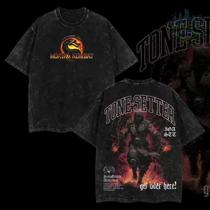 GameLife4U Retro Mortal Kombat Scorpion T-Shirt 100% Premium Cotton Oversized Washed Classic Fit Menswear Top Casual Graphic Soft Seamless Black