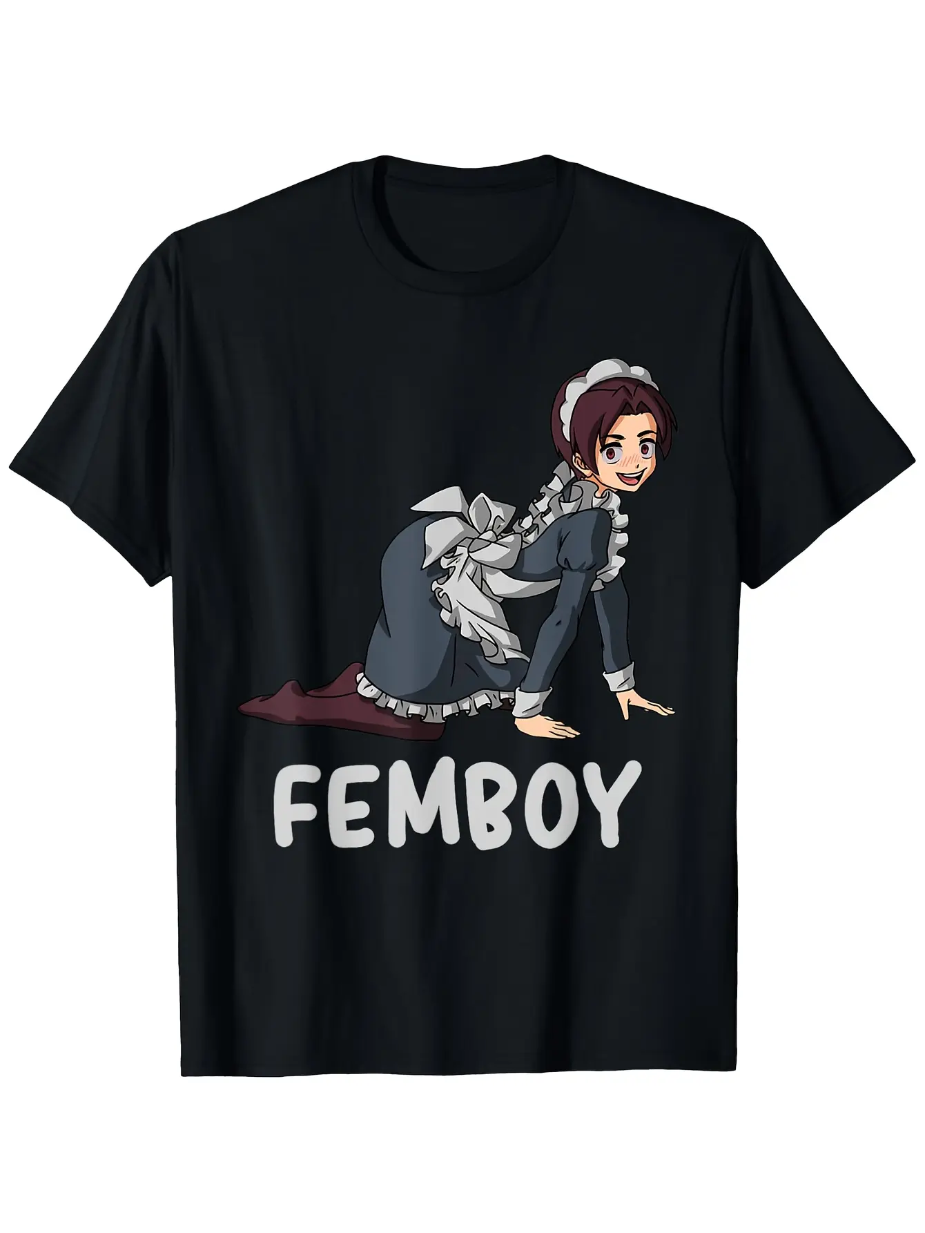 Anime Femboy Maid Outfit T-Shirt - Heavyweight 220 unisex soft cotton short sleeve t shirt, vintage graphic casual tee for men women teens, perfect birthday holiday gift for camping travel gym daily street  wear