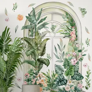 Boho Green Plant Wall Decals Creative Arched 3D Flower Wall Stickers for Living Room Bedroom Home office Wall Decor(Removable/Waterproof)