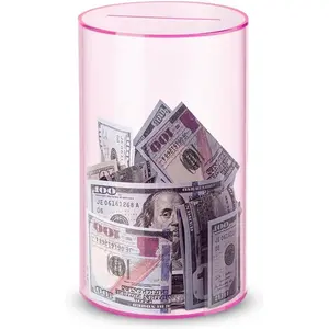 Clear Piggy Bank,  Piggy Bank for Adults  Break to Open, Unopenable Money Saving Box,Pink  Piggy Jar Gift 4.7" Diameter x 6.2" H(Pink)