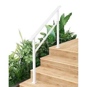 GARVEE Handrails for Outdoor Steps, 4 Step - Aluminum & Wrought Iron Stair Railing for 1 to 5 Steps, Adjustable Handrailing Kit, Hand Rails for Decks, Porches, and Concrete Steps, White, 1 Pack