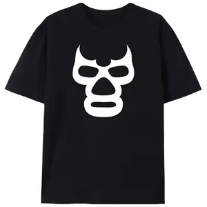 Men's T-Shirt, Retro Mexican Wrestling Lucha Libre Graphic Print, 100% Cotton Knit Short-Sleeve Streetwear Top, Tshirt