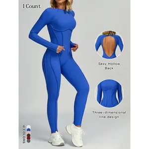 Women's Backless Hollow Out Long Sleeve Bodysuit, Tight-Fitting Yoga Jumpsuit, Outdoor Running Casual Sports Wear