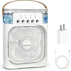 White Mini Evaporative Air Cooler with 5 Spray Nozzles, 3 Wind Settings, 3 Timer Options, 7 Color Lights, 600ml Tank, Cooling Mist, Quiet Operation for Bedroom, Camping